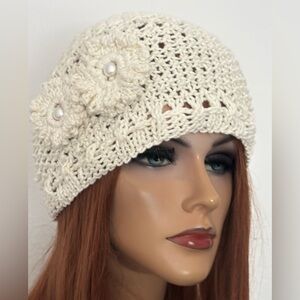Hand Knits 2 Love Cotton Flowers Pearls Designer Adjustable Fit Gift Feminine